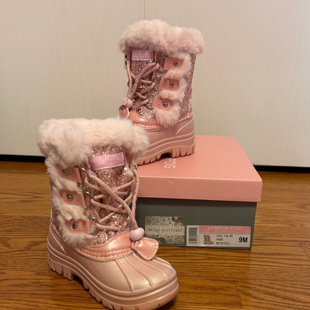 London Fog Pink Glitter Boots with Faux Fur